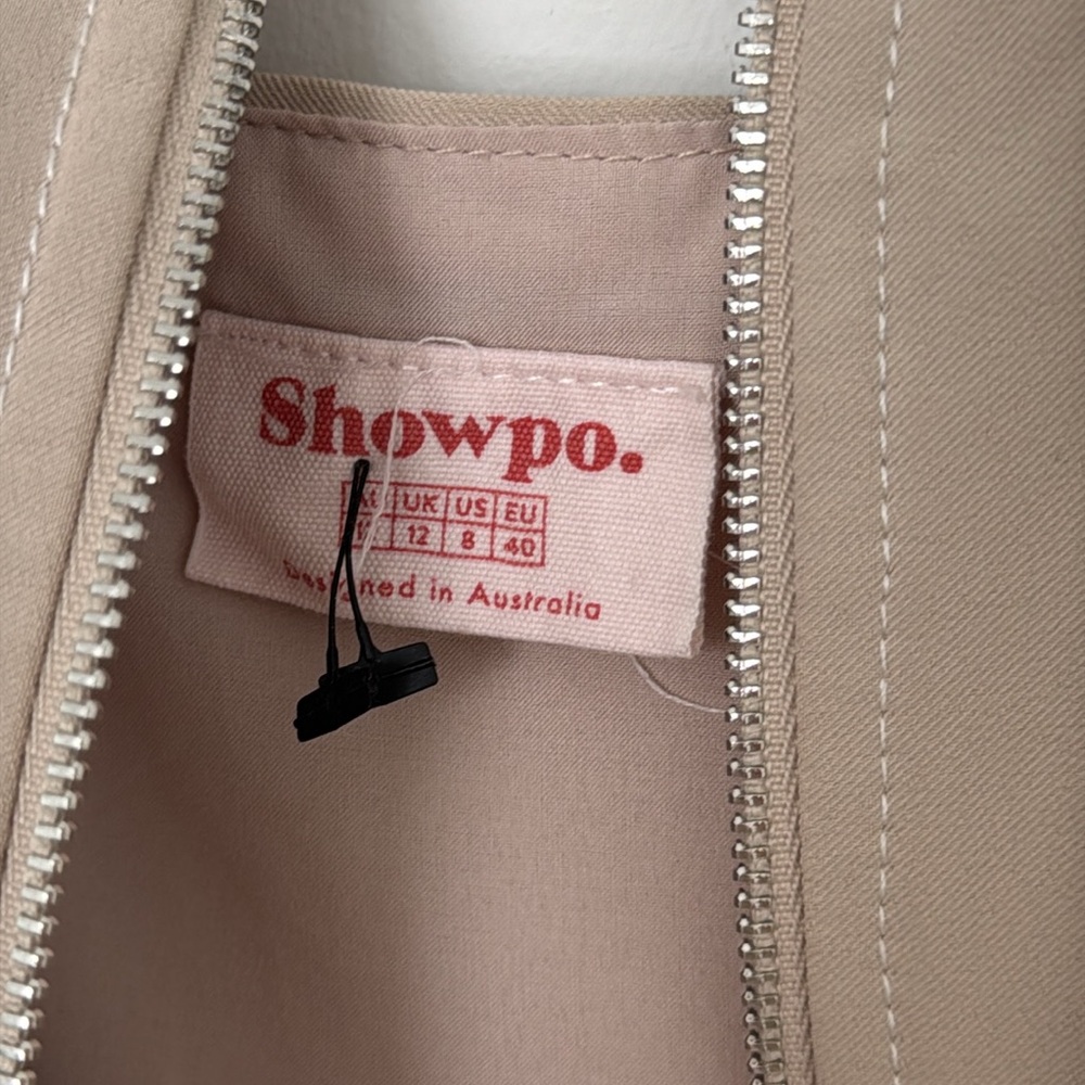 Showpo Georgianna Flare Contrast Stitch Detail Jumpsuit in Beige - Size 8 - Picture 5 of 8